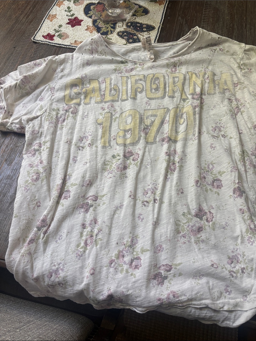 Magnolia Pearl White Tee with Yellow 'California 1970' & Lavender Floral